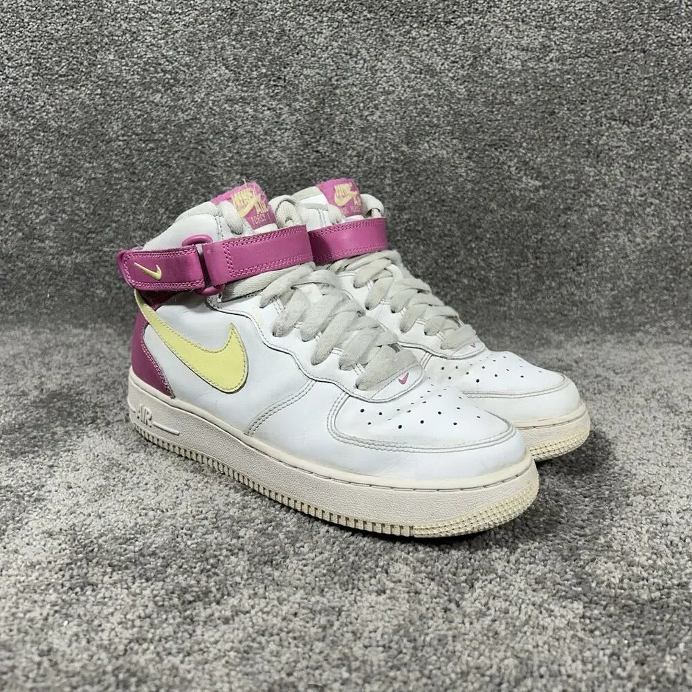 Nike Air Force 1 Mid GS Trainers DH2933-100 White Pink Kids Size 6Y Shoes Used
